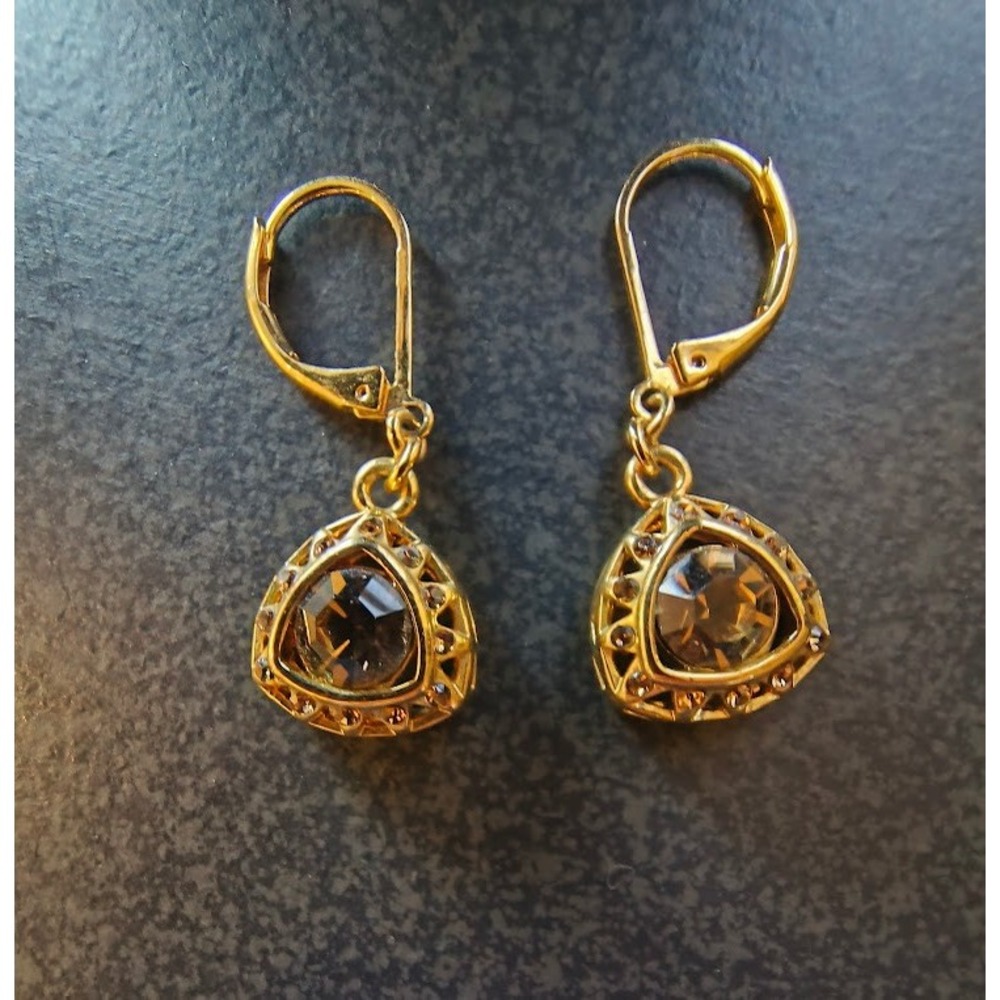 Vintage Givenchy Gold Tone Amber Crystal‎ Necklace and Leverback Earrings Set - Picture 8 of 12